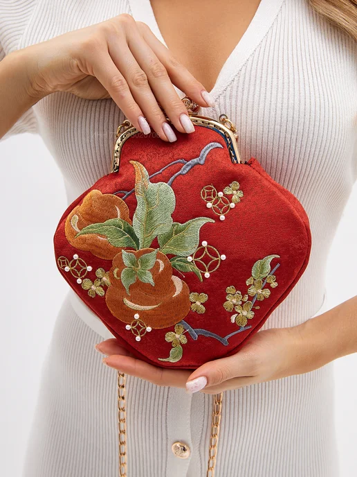 БЭГС АВЕНЮ BAGS AVENUE Сумка ридикюль с вышивкой, красный, фото 7