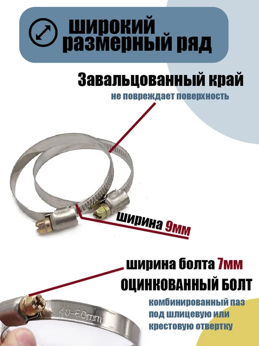 akvadon Набор хомутов 20шт. из 5 размеров от 8-12 до 40-60 по 4шт, 20 шт, 4 шт, фото 2