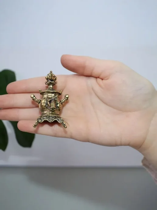 Метарт Колокольчик латунный Самоварчик с чайником пузатенький, коричневый, фото 2