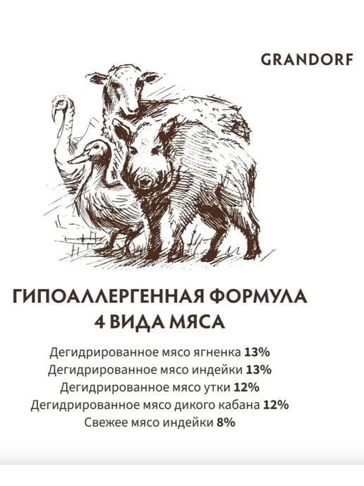 Сухой корм Grandorf' Четыре Вида для собак, мелкие, мясо, 8 кг, фото 4