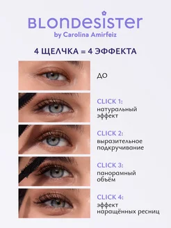 Тушь для ресниц черная объем и удлинение 4в1 BLONDESISTER. Цвет черный. Вид 2.