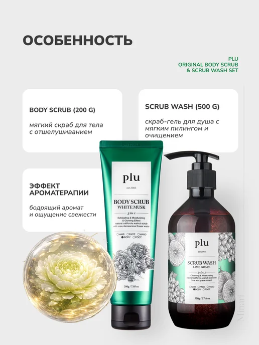 Plu Набор для ухода за телом (Скраб 200г + Скраб-гель 500г), 200 г, 500 г, фото 2