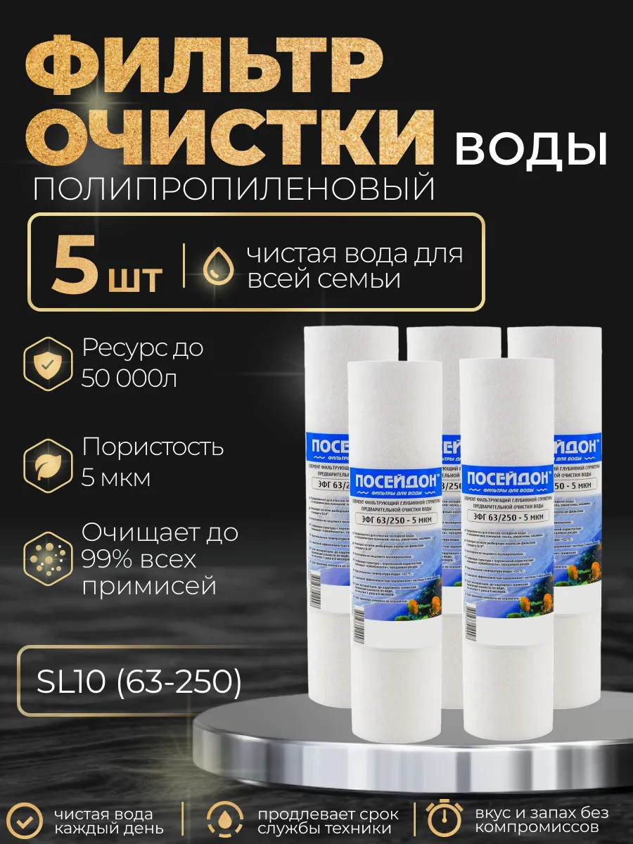 (5 шт) Фильтр для воды 63/250 (SL10), полипропилен