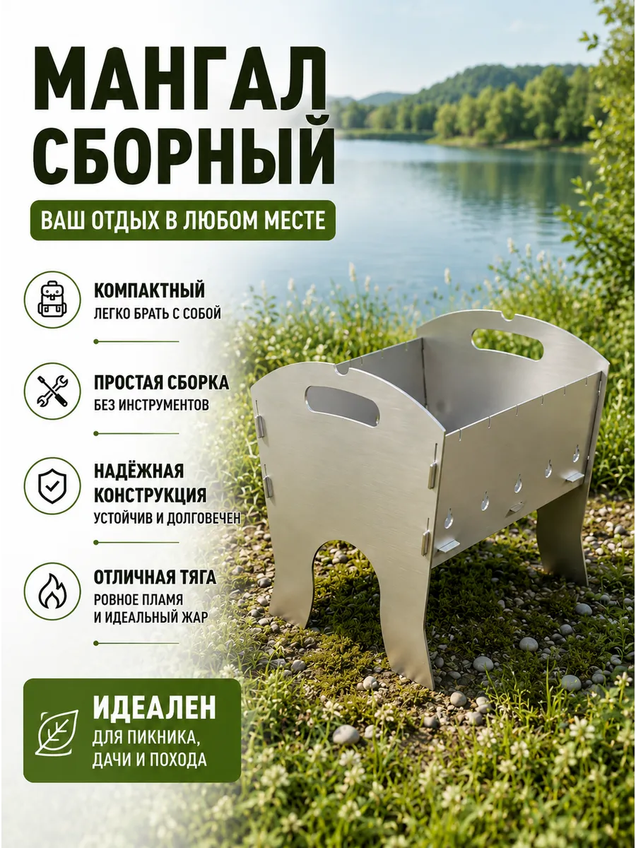 Мангал сборный складной для шашлыка