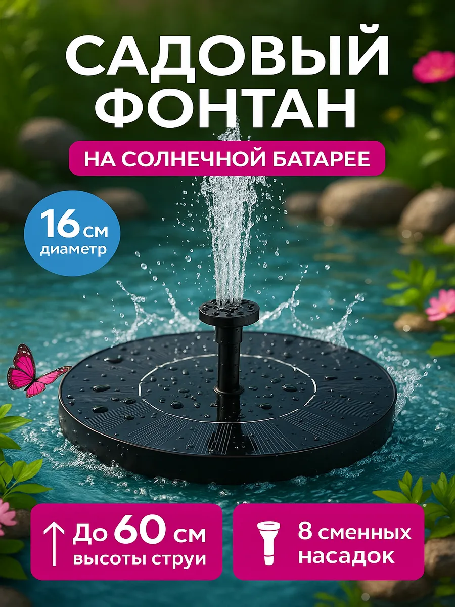 фонтан на солнечной батарее садовый