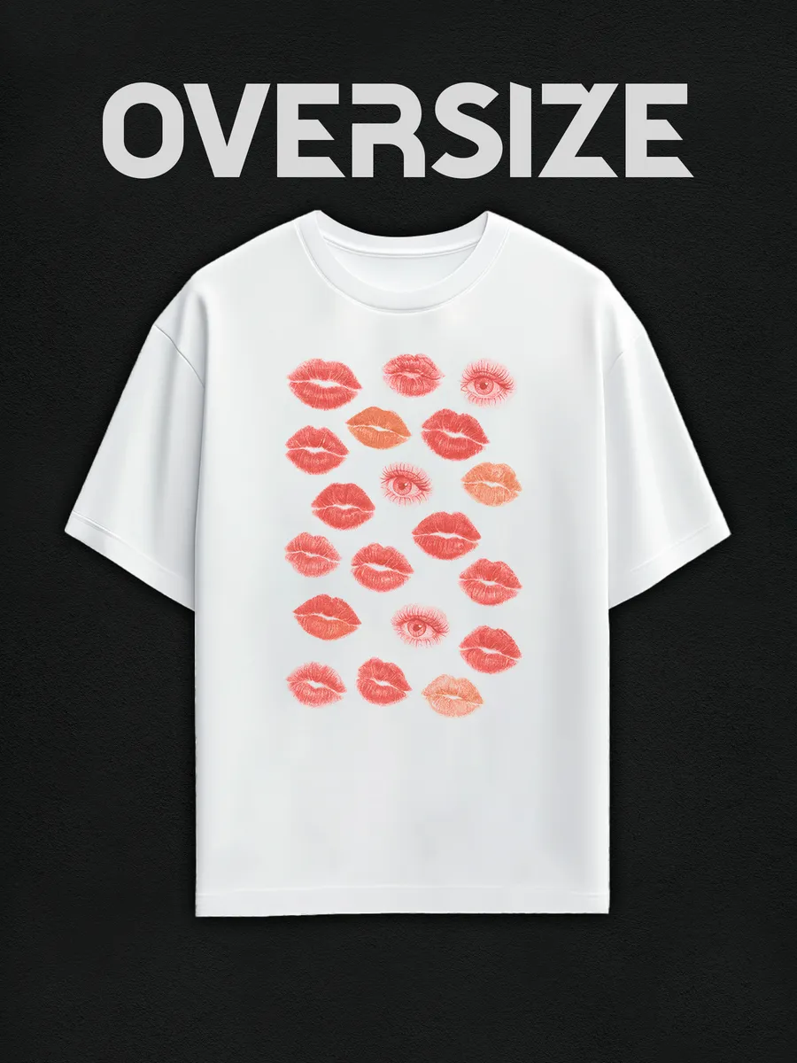 Футболка пинтерест с поцелуями оверсайз с принтом