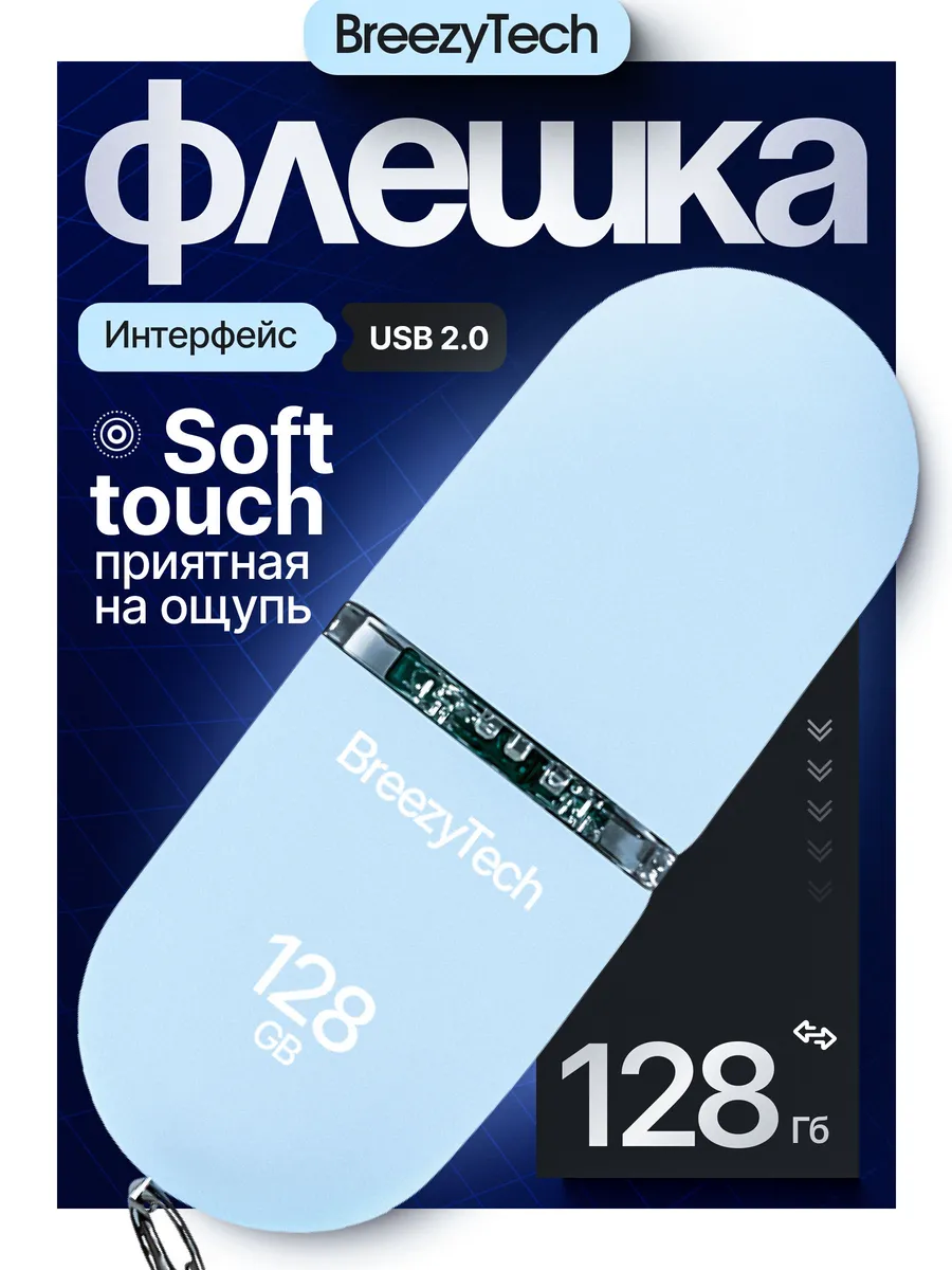 Флешка 128 гб для компьютера и музыки USB 2.0 с колпачком