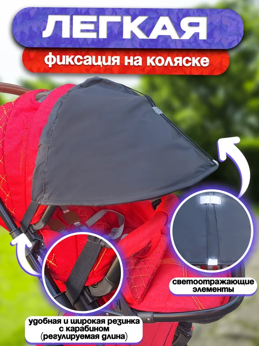 Козырек от солнца и ветра для коляски, серый, фото 2