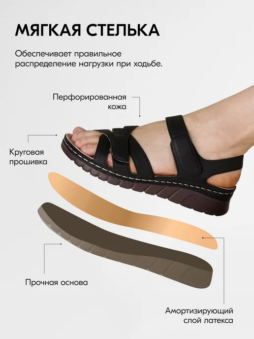 Derras Босоножки летние открытые сандалии с ремешком, черный, фото 6