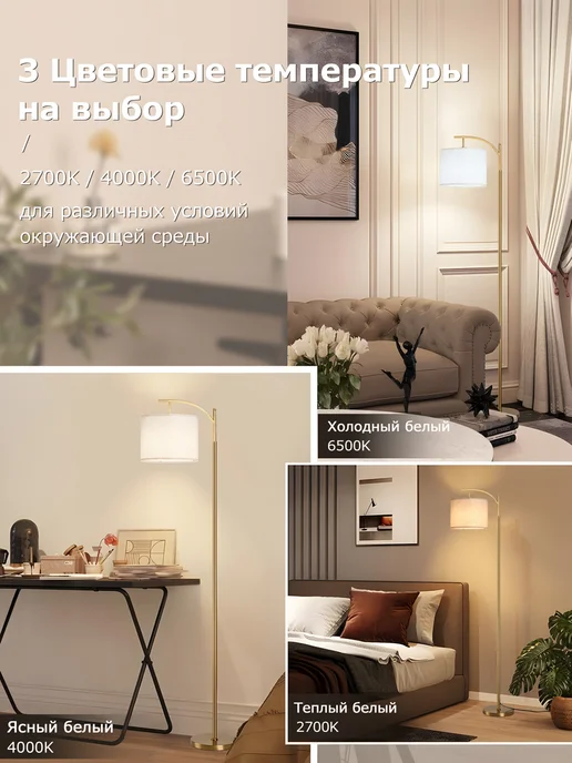 LumiWare Торшер напольный с абажуром из ткани, желтый, фото 4