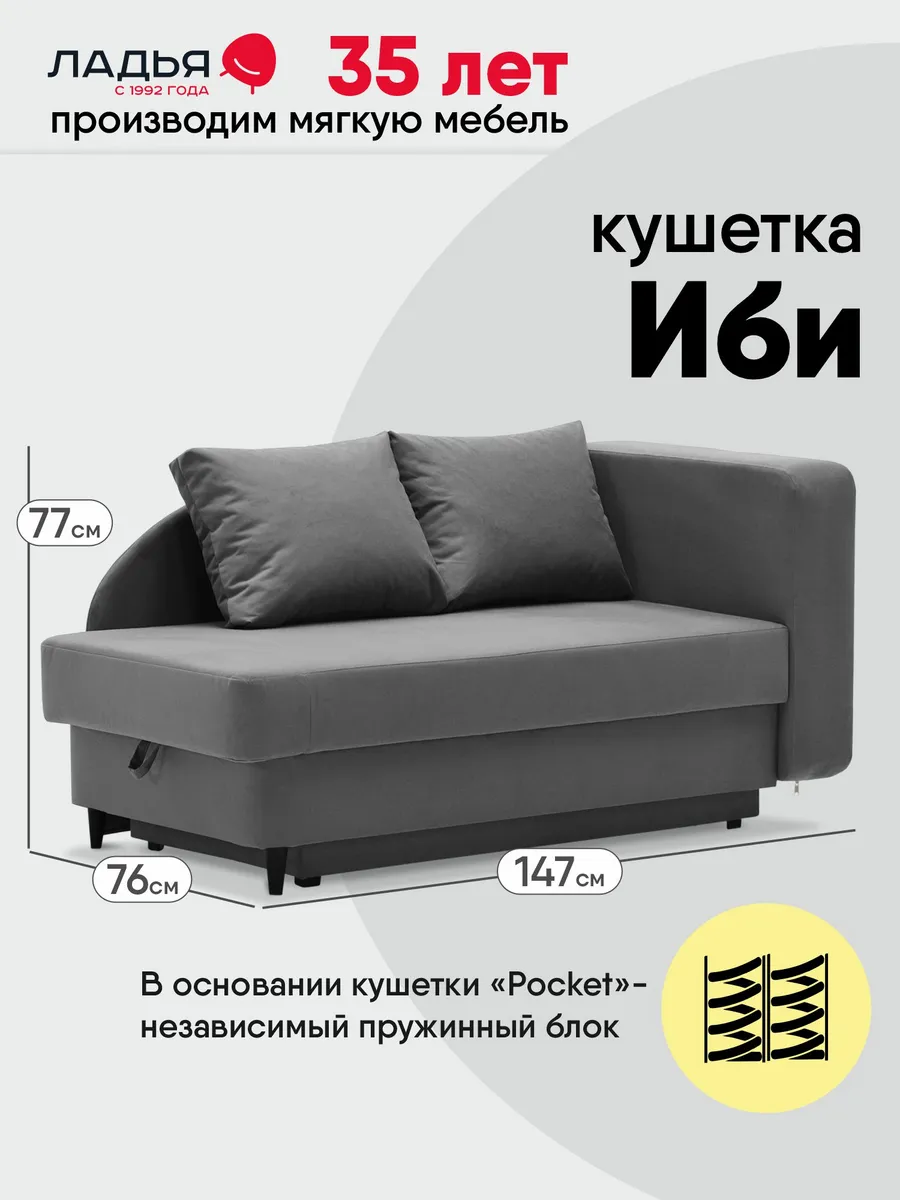 Кушетка-кровать Иби 1, размер 147х76х77 см, правый