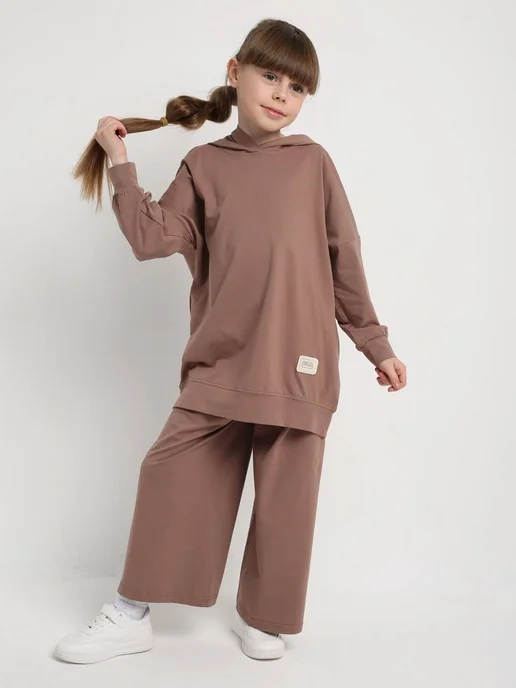 Vadida Style Костюм двойка худи со штанами базовая двойка, бежевый, фото 3