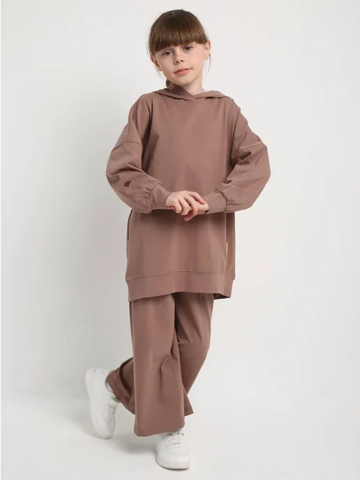 Vadida Style Костюм двойка худи со штанами базовая двойка, бежевый, фото 4