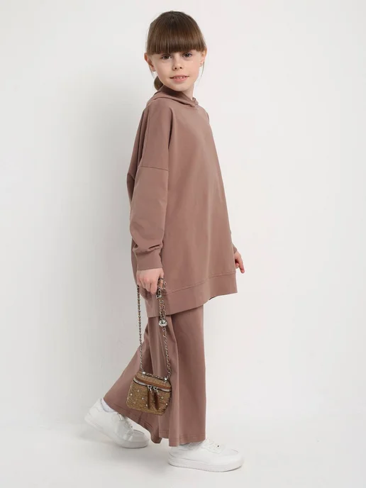 Vadida Style Костюм двойка худи со штанами базовая двойка, бежевый, фото 5