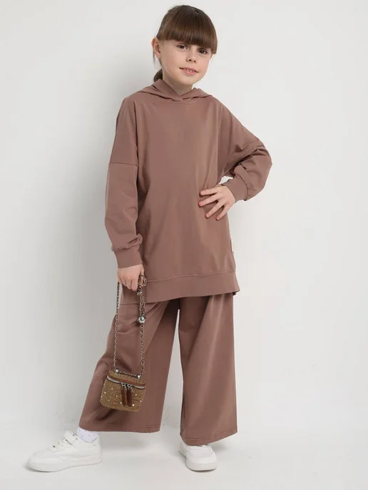 Vadida Style Костюм двойка худи со штанами базовая двойка, бежевый, фото 6