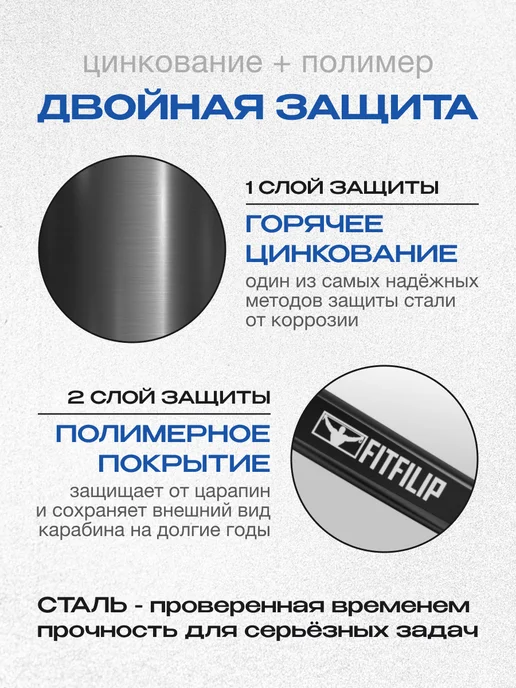 FITFILIP Карабины 2 шт 150 кг универсальные металлические 6мм толщина, вариант, фото 4