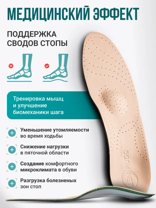 БОЛИ.NET Стельки ортопедические кожаные при плоскостопии и шпоре, серый, фото 6