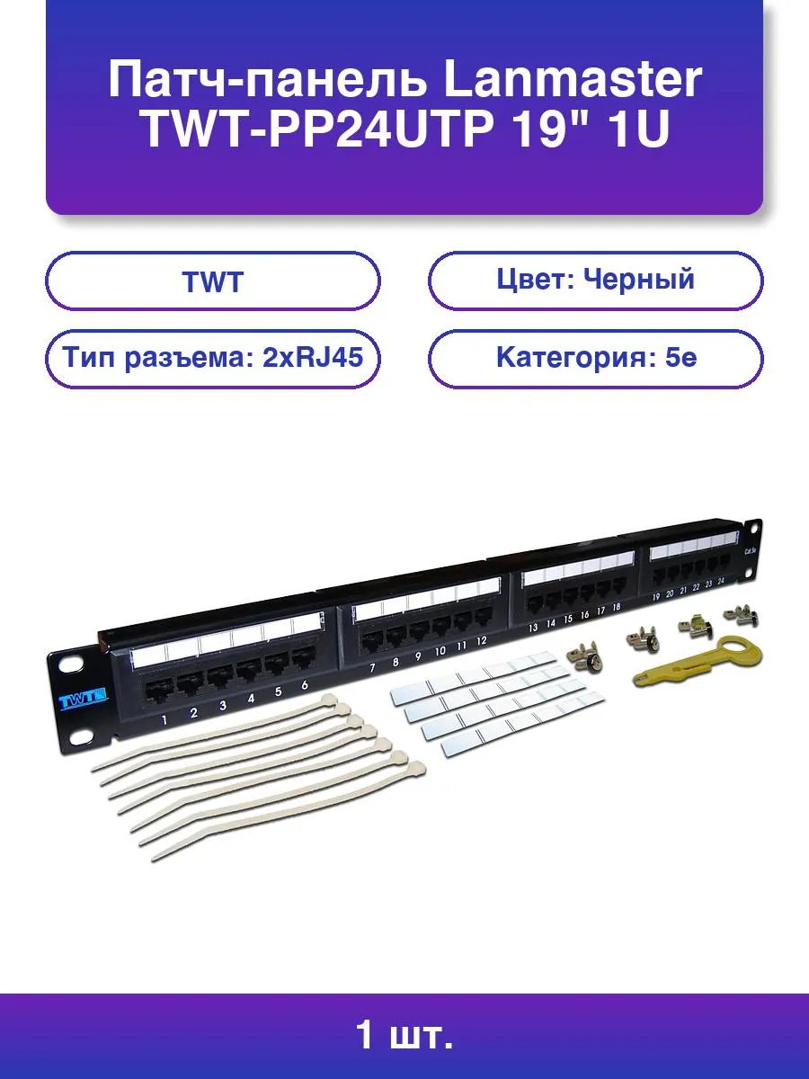 1шт. Патч-панель Twt-pp24utp 19 1U 24xRJ45 кат.5e Utp