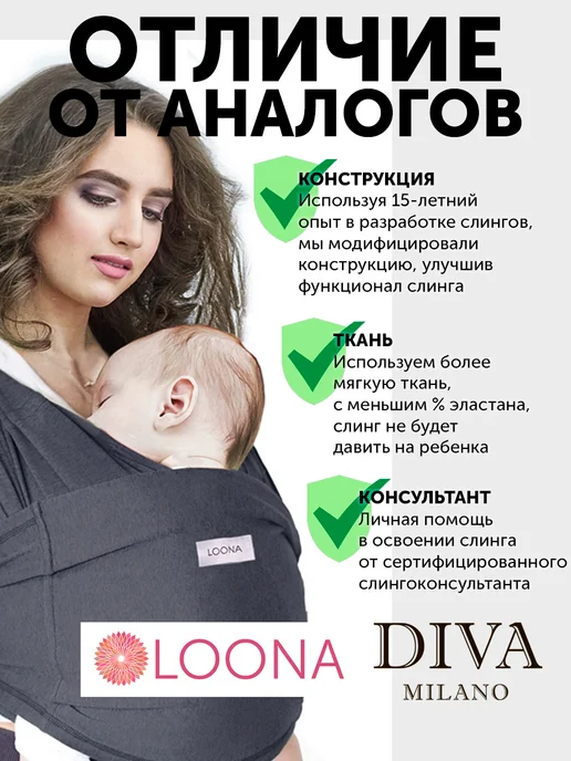 LOONABABY Слинг для новорожденного без намотки, голубой, фото 4