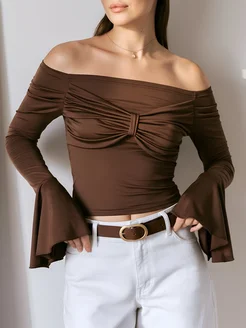 Лонгслив с открытыми плечами Old money Облегающий топ