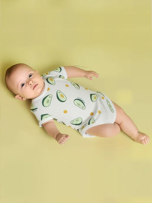 Ankon Kids Боди для малышей хлопковые Авокадо, белый, фото 3