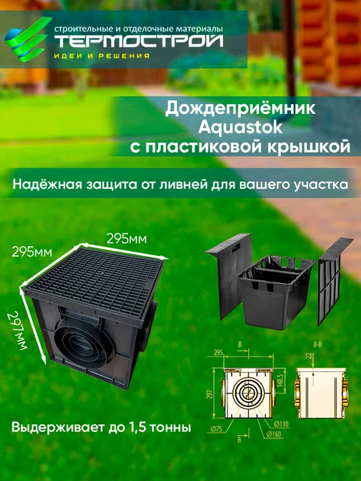 Aquastok Дождеприемник с пластиковой решеткой 300х300 AquaTop, вариант, фото 2