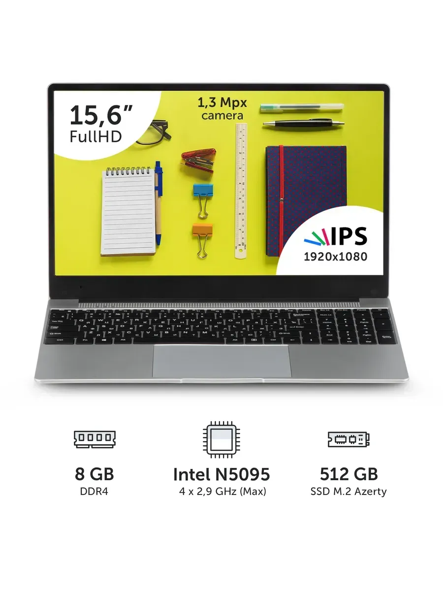 Ноутбук для учебы RB-1550 8Gb RAM 512Gb SSD N5095 15.6" RU