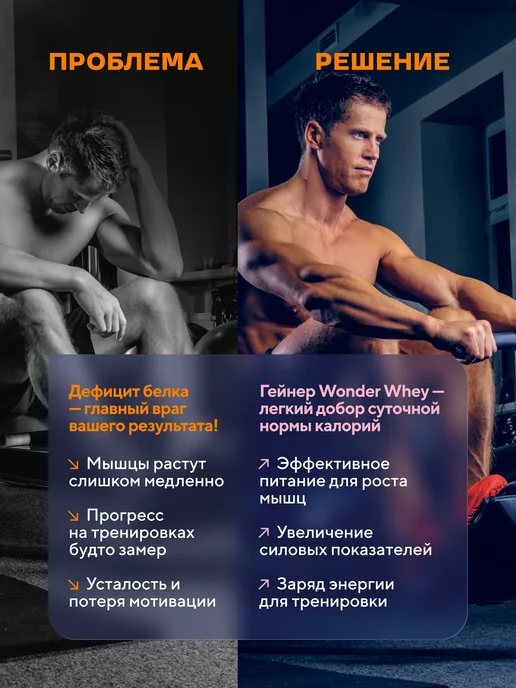 Wonder Whey Гейнер для набора массы Slow Carb Gainer 1500г Печенье, 1,5 кг, фото 5