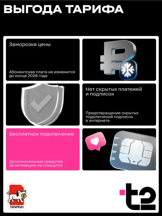 t2 Сим карта Теле2 с безлимитным интернетом 10ГБ за 150 руб мес, 10 ГБ, фото 4