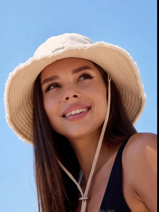 TROPIKA Панама летняя с завязками y2k, бежевый, фото 3