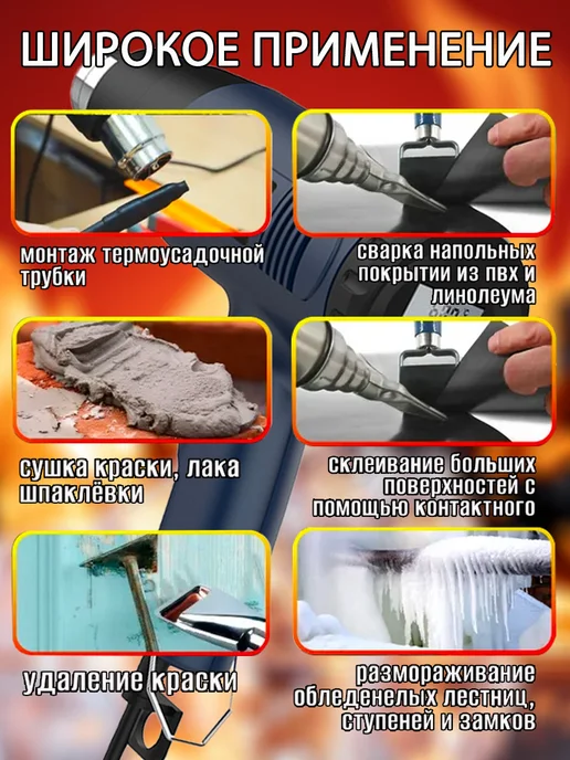 Фен строительный технический с дисплеем и насадками, синий, фото 5
