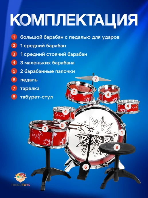 TrendToys Детская барабанная установка, красный, фото 6