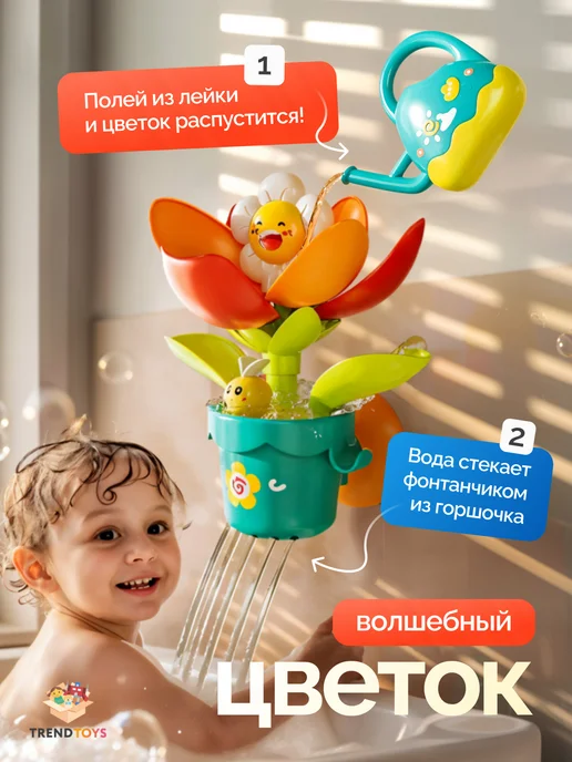 TrendToys Игрушка для купания Цветок с лейкой на присосках, желтый, фото 2