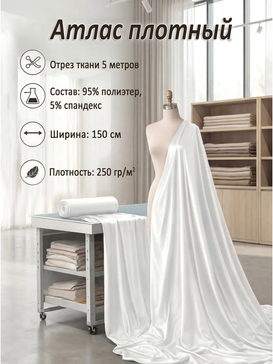 Атлас плотный свадебный ткань 5 метров