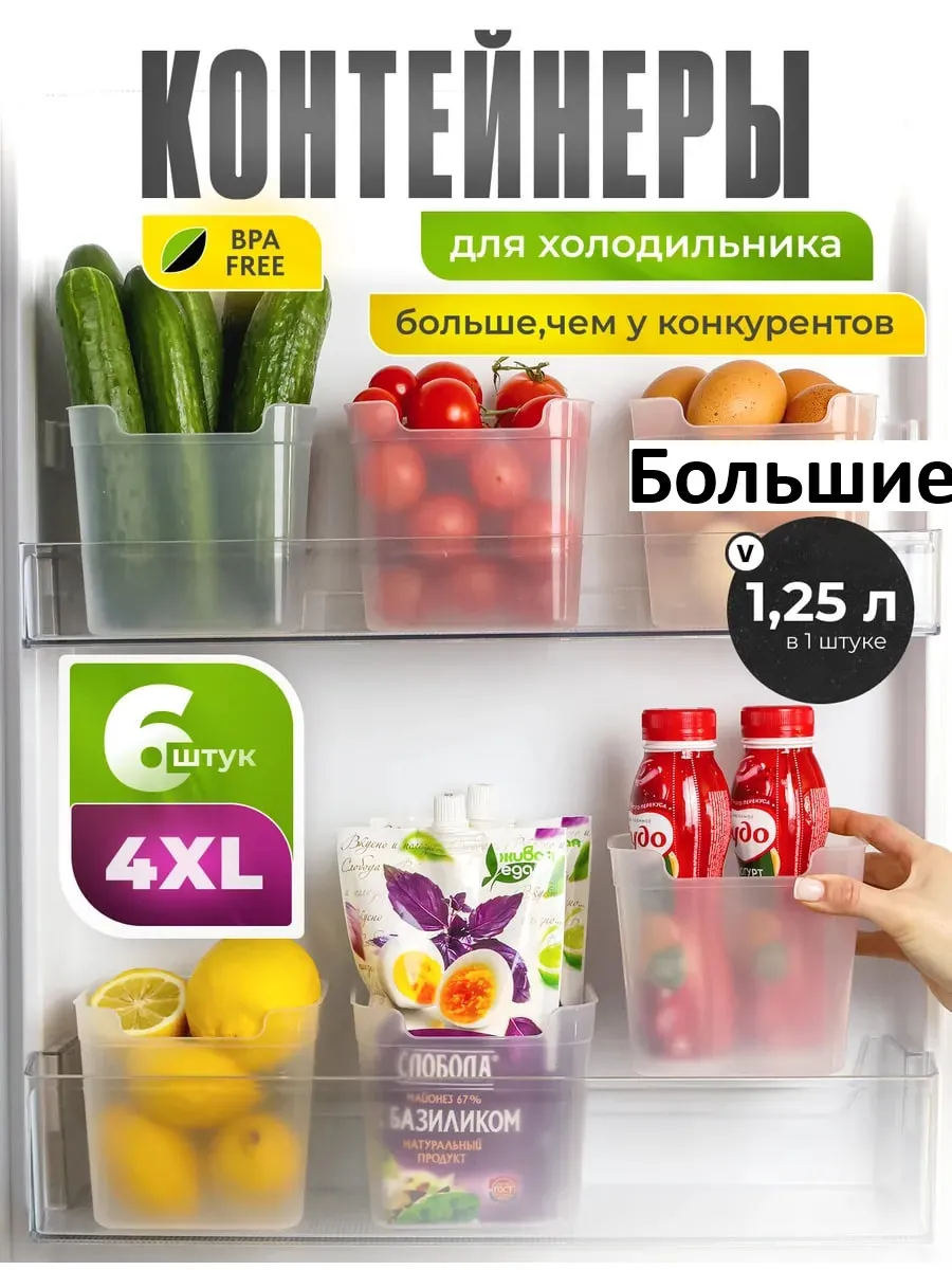 Контейнеры органайзеры для холодильника кухонные прозрачные