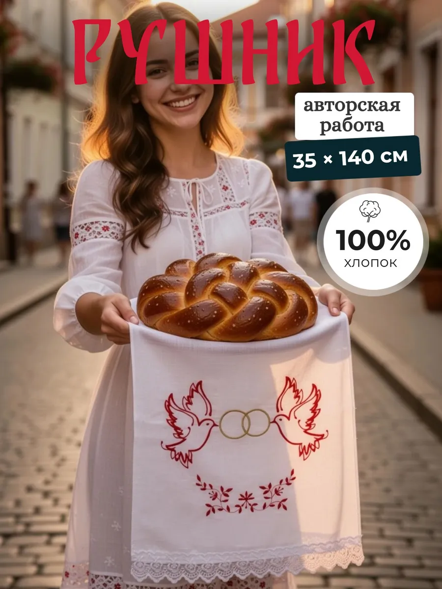 Рушник с вышивкой свадебный для каравая