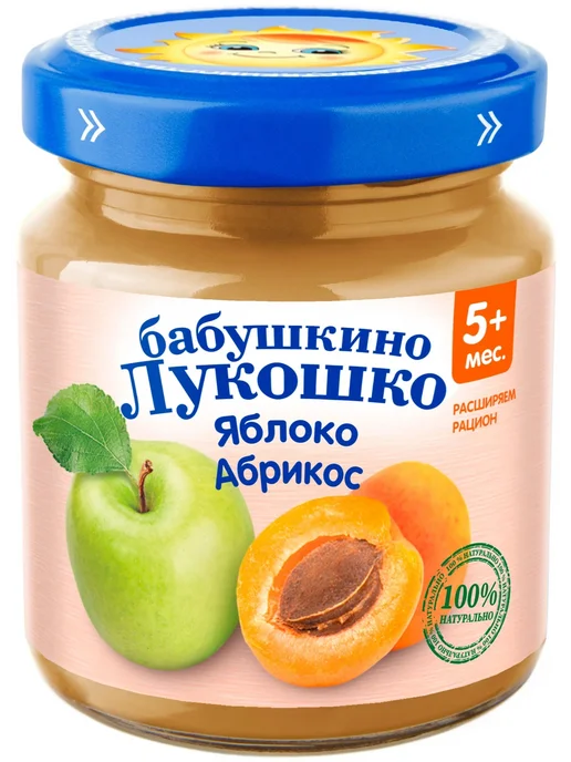 бабушкино лукошко Пюре детское фруктовое из яблока и абрикоса, с 5 мес, 6 шт, 100 г, фото 2