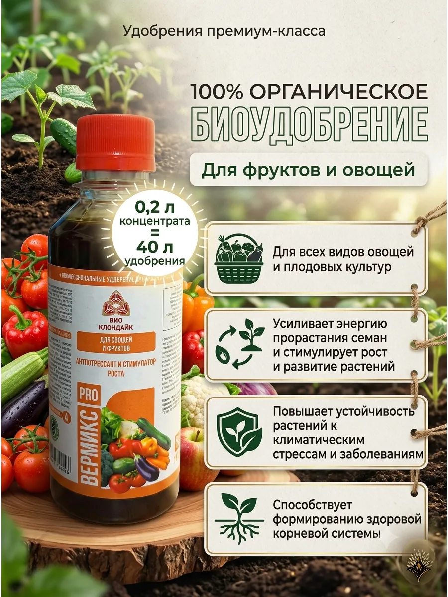 Удобрение антистрессант для овощей Вермикс PRO 200 мл