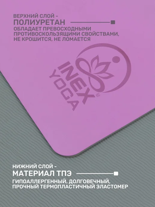 INEX Коврик для йоги полиуретановый 185х68 см, 185x68 см, фото 3