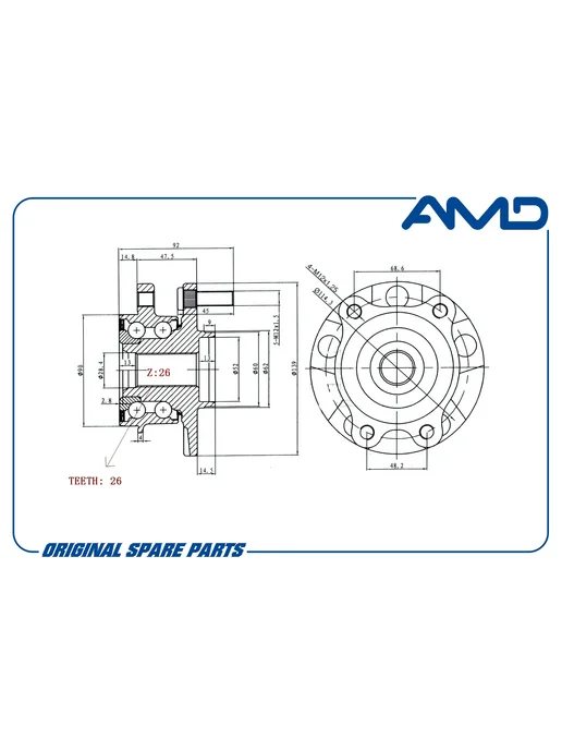 AMD PARTS Ступица передняя T26, D139, ABS для Тойота Королла, 10, вариант, фото 2