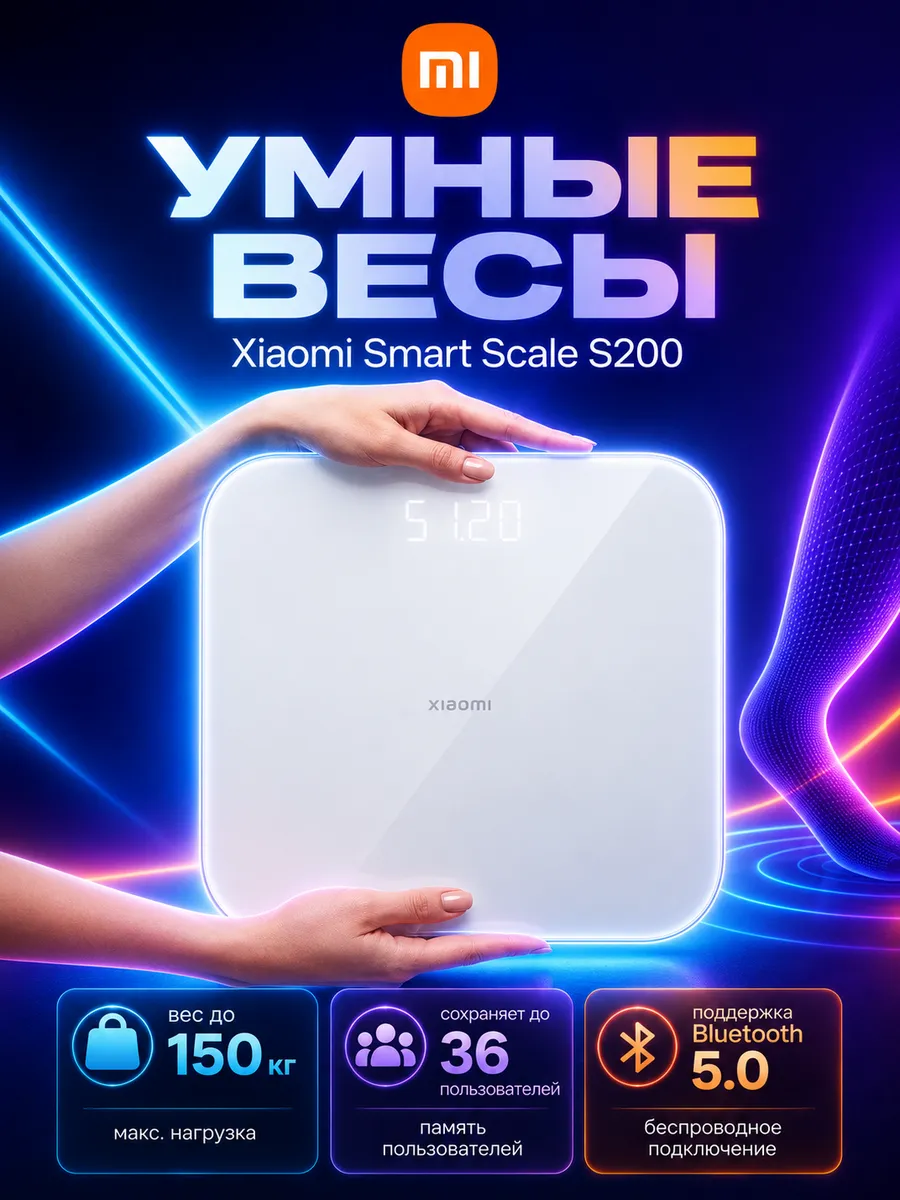 Весы напольные электронные умные для веса Mi Scale S200