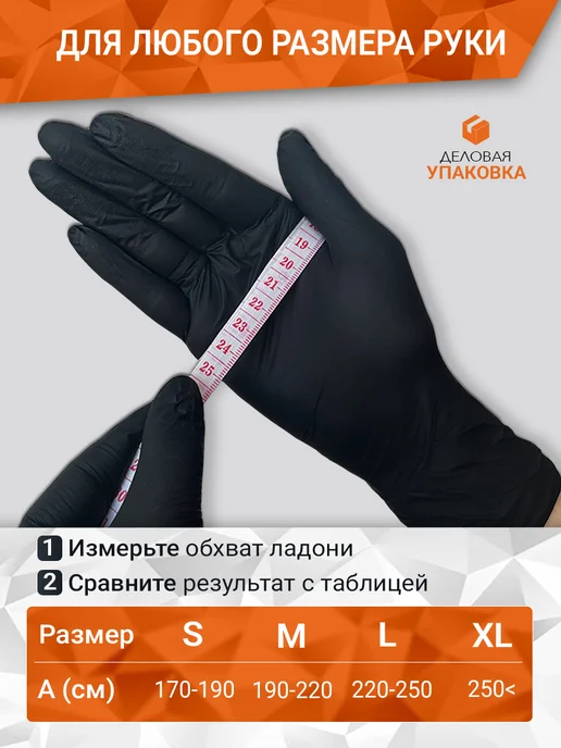 Деловая Упаковка Перчатки нитриловые одноразовые 100 штук 50 пар черные, черный, фото 2