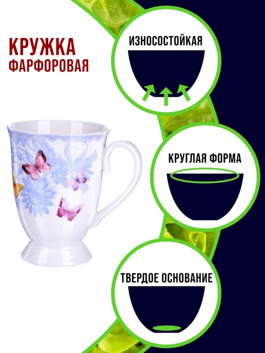Кружка для чая красивая фарфор цветы бабочки - фото 3