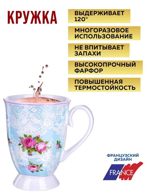 Кружка для чая красивая фарфор цветы - фото 12