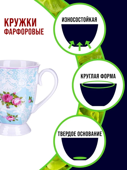 Кружка для чая красивая фарфор цветы - фото 3