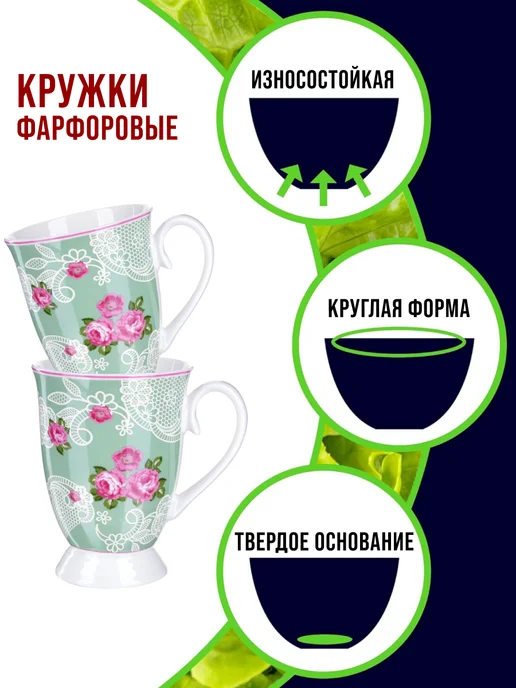 Кружка для чая красивая фарфор цветы - фото 3