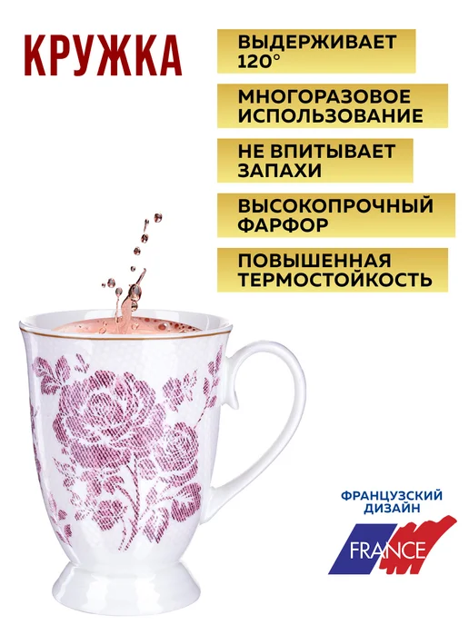 Кружка для чая красивая фарфор цветы - фото 12