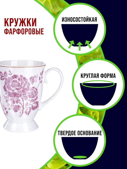 Кружка для чая красивая фарфор цветы - фото 3