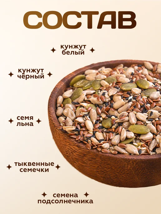 100% Natural Смесь семян для салатов и выпечки 1кг, 1 кг, фото 2