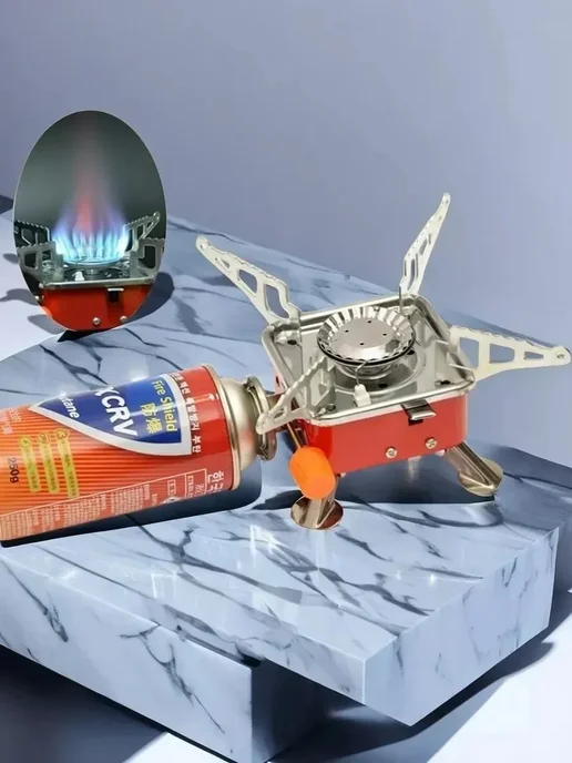 Горелка газовая туристическая плита для приготовления пищи, серый, фото 2